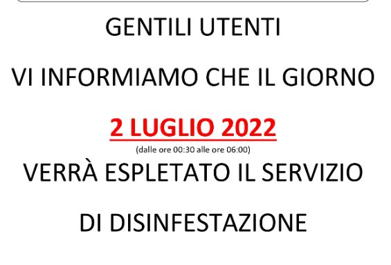 Avviso disinfestazione
