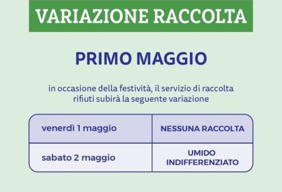 Variazione calendario raccolta differenziata