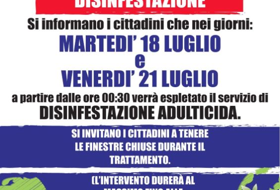 AVVISO: Disinfestazione 18-21.7.2017