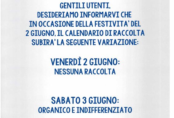 Variazione di raccolta 2 giugno 2017