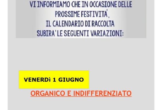 Avviso: variazione raccolta rifiuti.