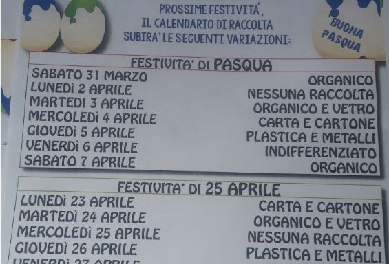 Avviso: variazione nel servizio di raccolta differenziata