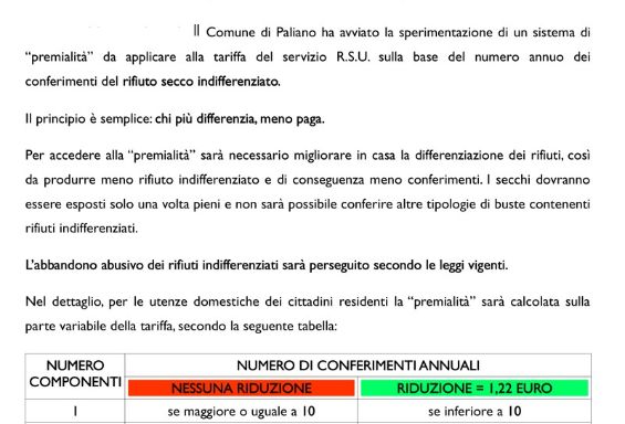 Sperimentazione premialità sulla tariffa RSU