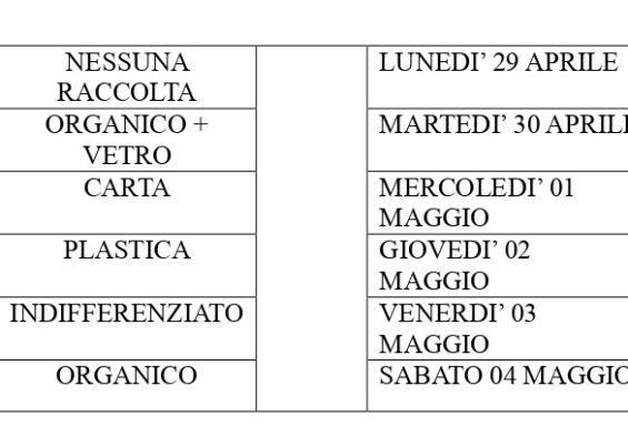 Variazione raccolta RSU prossime festività.