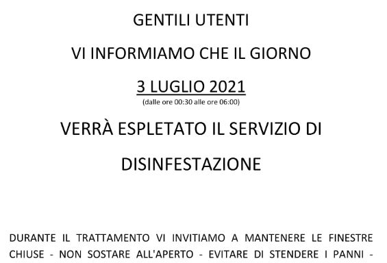 Avviso: Disinfestazione su territorio comunale
