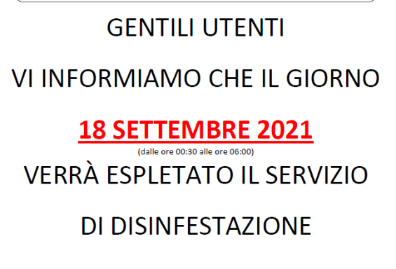 Avviso: Disinfestazione su territorio comunale