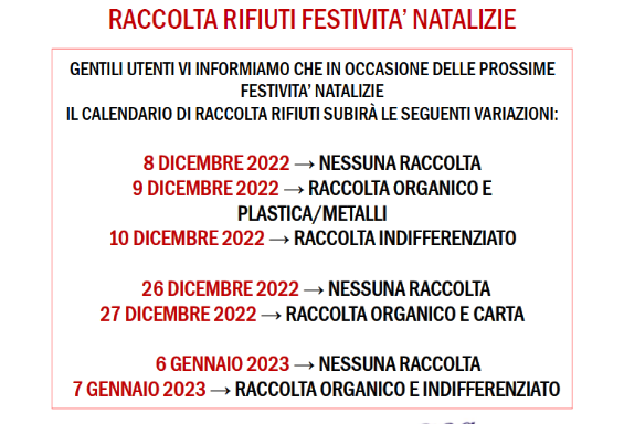 Programma raccolta rifiuti festività natalizie